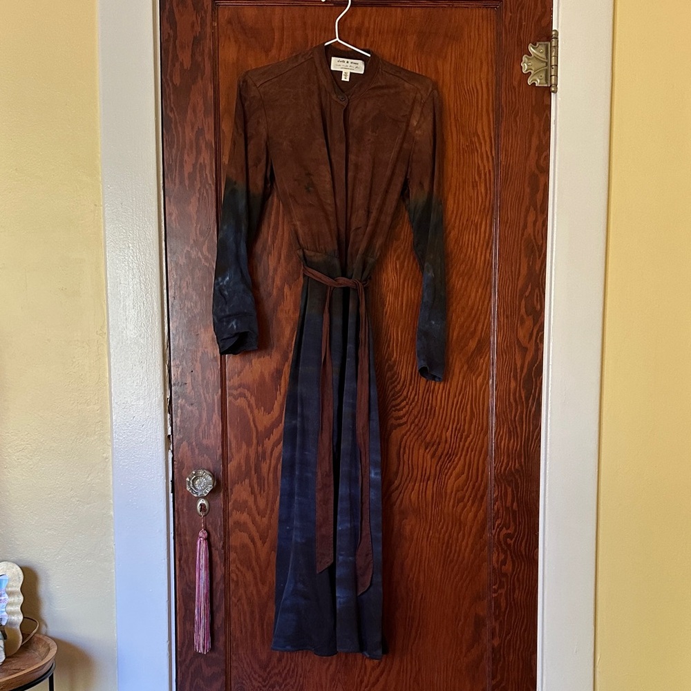 Cloth & Stone Hand Dyed Ombre Brown and Blue buttery soft midi dress